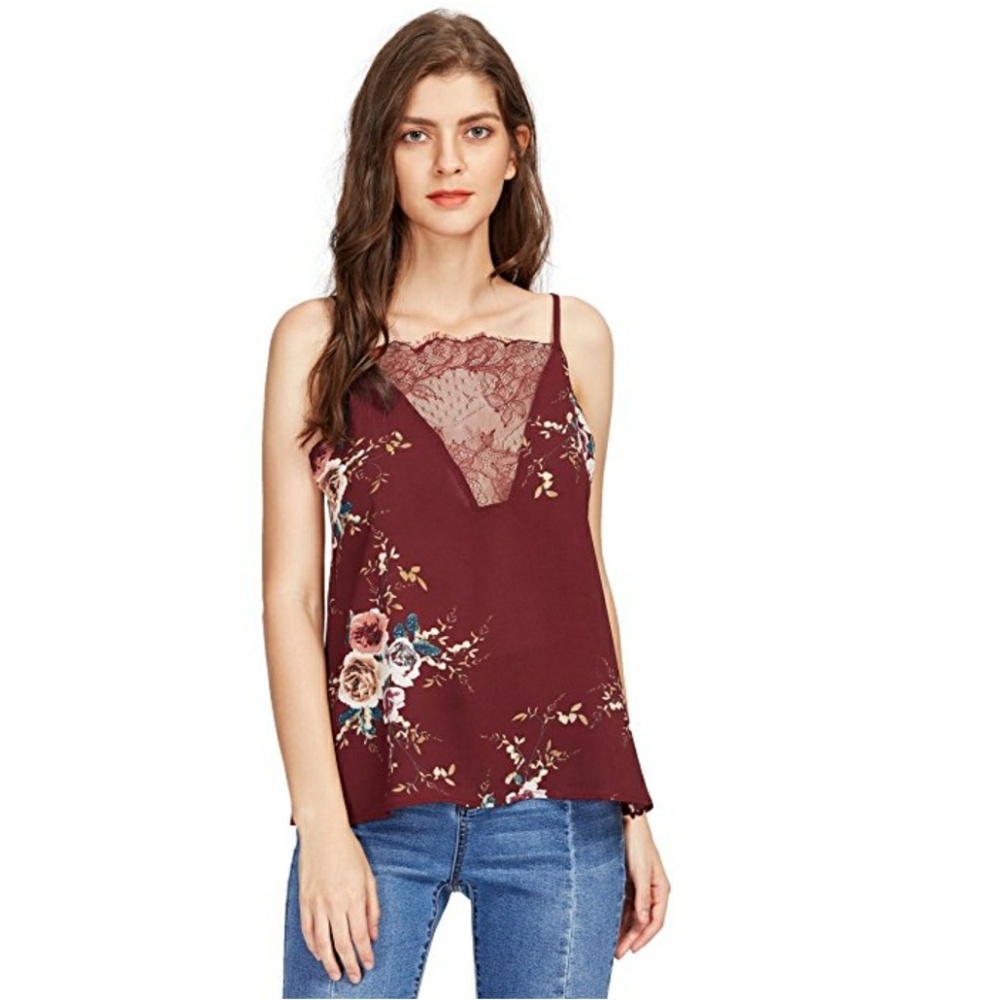 ❤5 for $10! NWOT Burgendy Floral Top